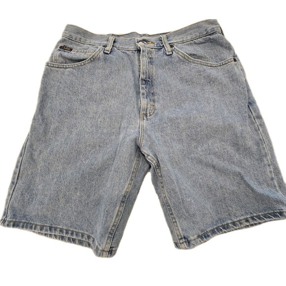 80s/90s VTG Lee Jorts Mens 34 Light Wash Blue Denim Jean 5-Pocket Cotton Shorts - Picture 1 of 11